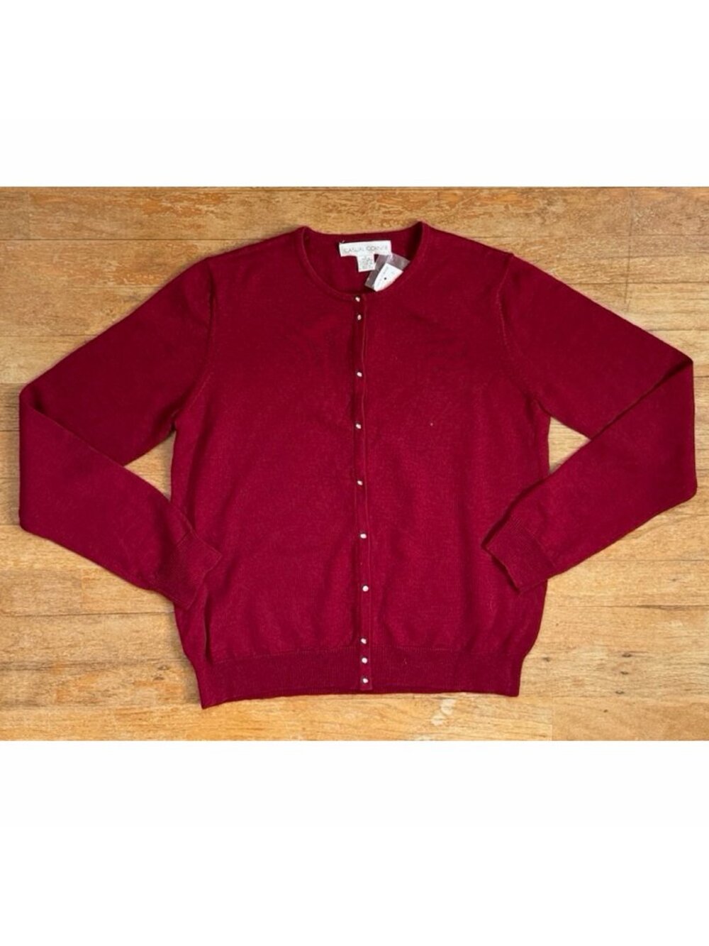 Vintage Burgundy Merino Wool Cardigan Sweater Size Medium Rhinestone Button 90s